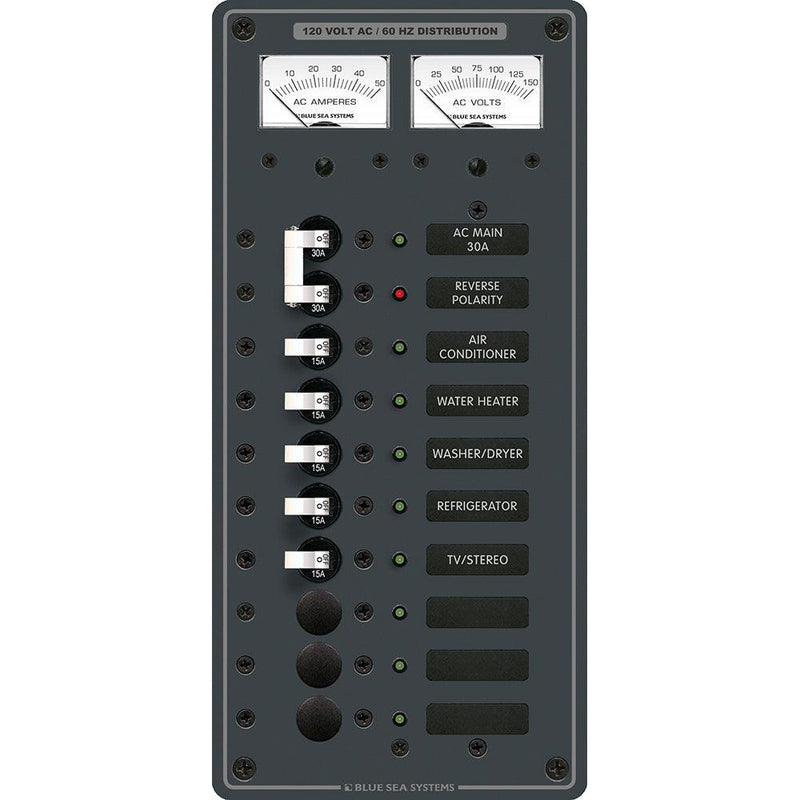 Blue Sea 8074 AC Main +8 Positions Toggle Circuit Breaker Panel - White Switches [8074] - Wholesaler Elite LLC