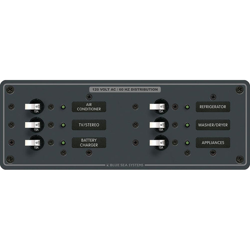 Blue Sea 8097 AC 6 Position Toggle Circuit Breaker Panel - White Switches [8097] - Wholesaler Elite LLC