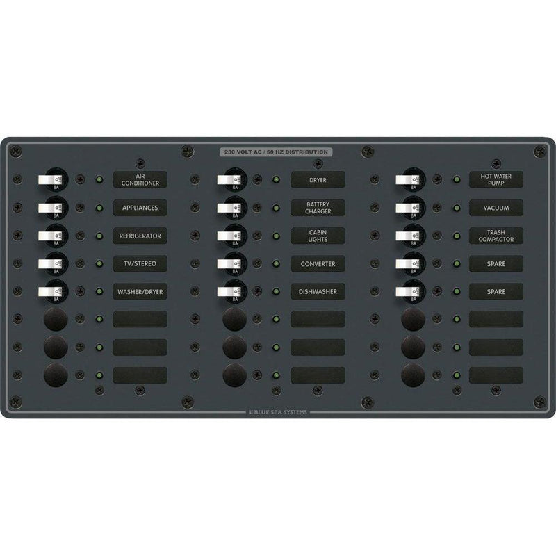 Blue Sea 8165 AV 24 Position 230v (European) Breaker Panel - White Switches [8165] - Wholesaler Elite LLC