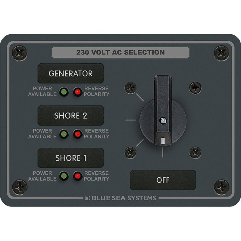 Blue Sea 8358 AC Rotary Switch Panel 30 Ampere 3 Positions + OFF, 2 Pole [8358] - Wholesaler Elite LLC
