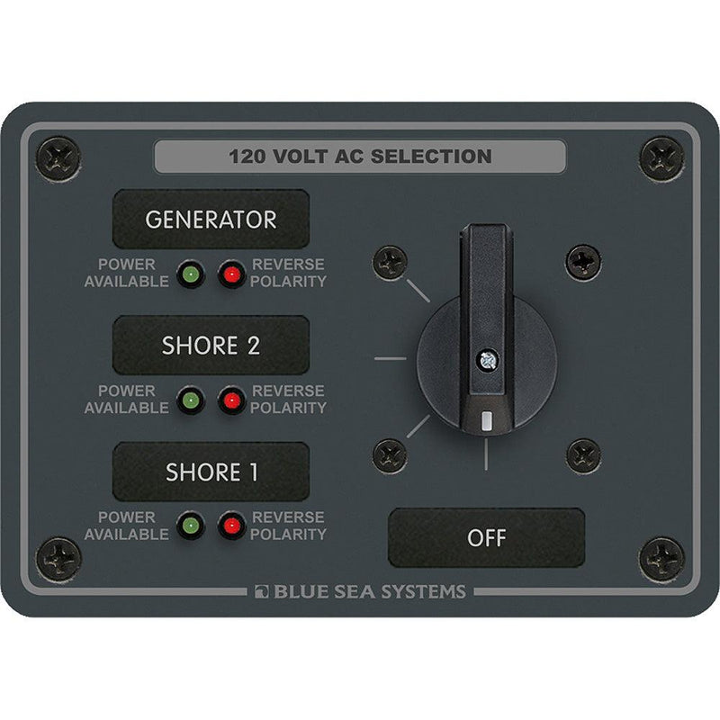 Blue Sea 8366 AC Rotary Switch Panel 30 Ampere 3 Positions + OFF, 2 Pole [8366] - Wholesaler Elite LLC