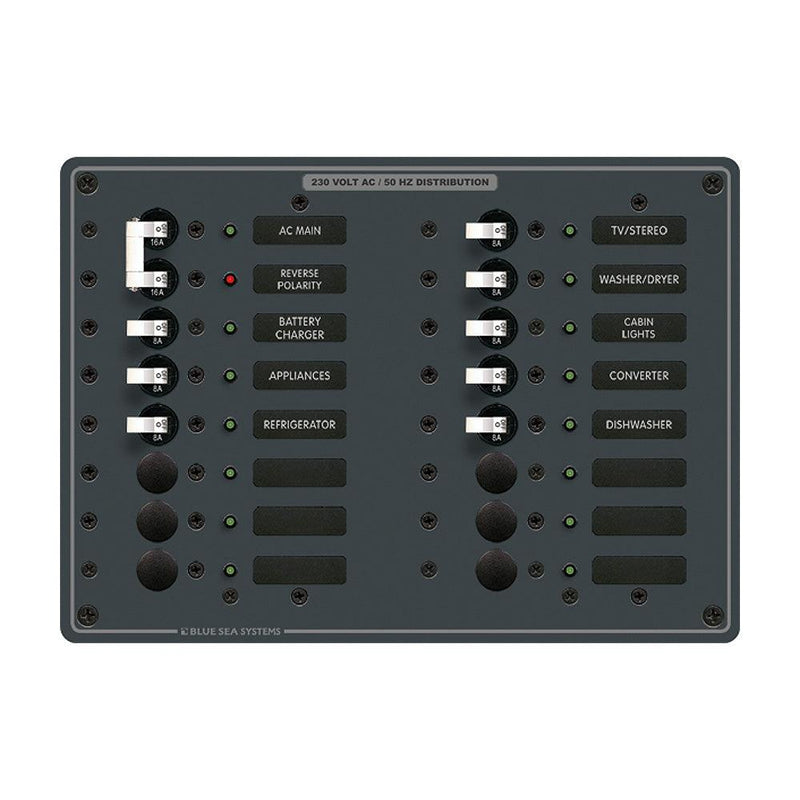 Blue Sea 8564 Breaker Panel - AC Main + 14 Positions (European) - White [8564] - Wholesaler Elite LLC