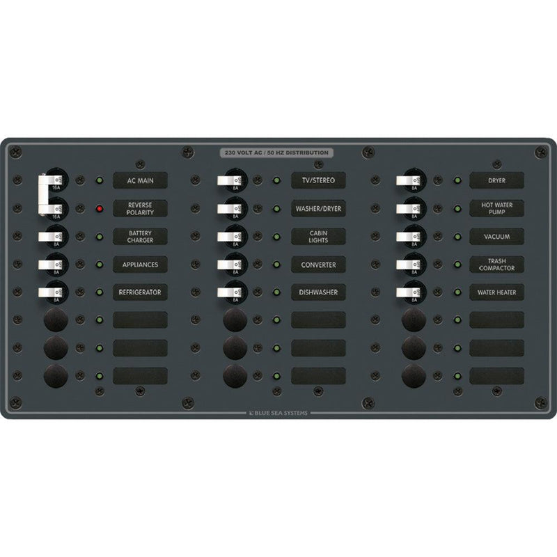 Blue Sea 8565 Breaker Panel - AC Main + 22 Positions (European) - White [8565] - Wholesaler Elite LLC