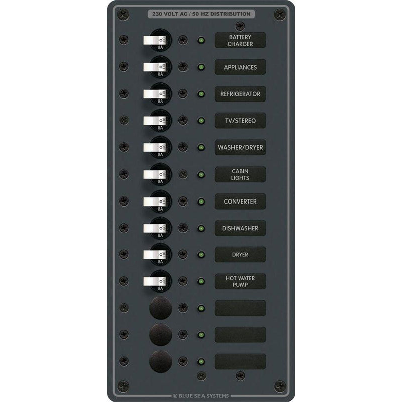 Blue Sea 8580 AC 13 Position 230v (European) Breaker Panel (White Switches) [8580] - Wholesaler Elite LLC