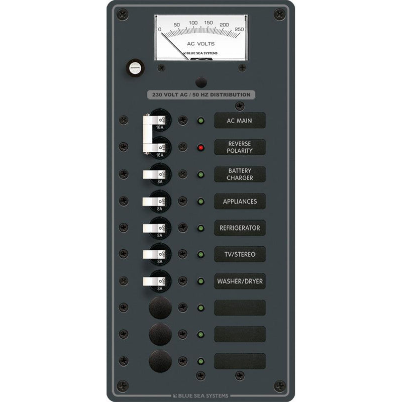 Blue Sea 8588 Breaker Panel - AC Main + 8 Positions (European) - White [8588] - Wholesaler Elite LLC