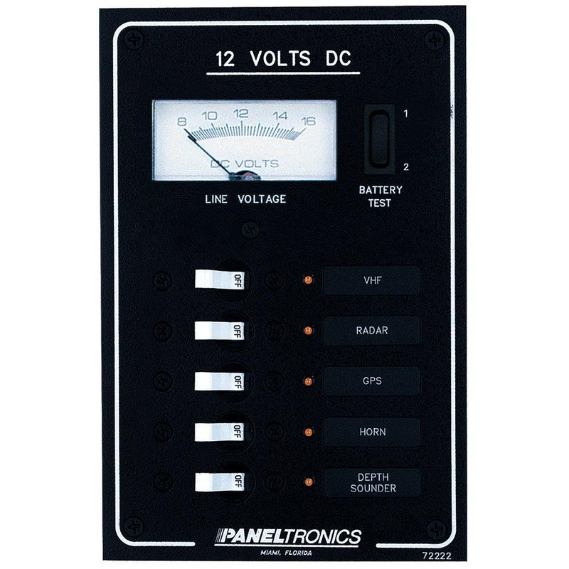 Paneltronics Standard DC 5 Position Breaker Panel & Meter w/LEDs [9972222B] - Wholesaler Elite LLC