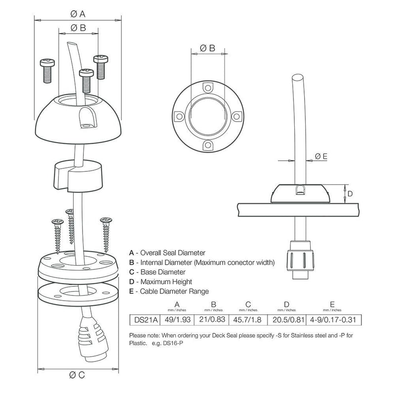 Scanstrut DS21A-S Vertical Cable Seal - Stainless Steel [DS21A-S] - Wholesaler Elite LLC