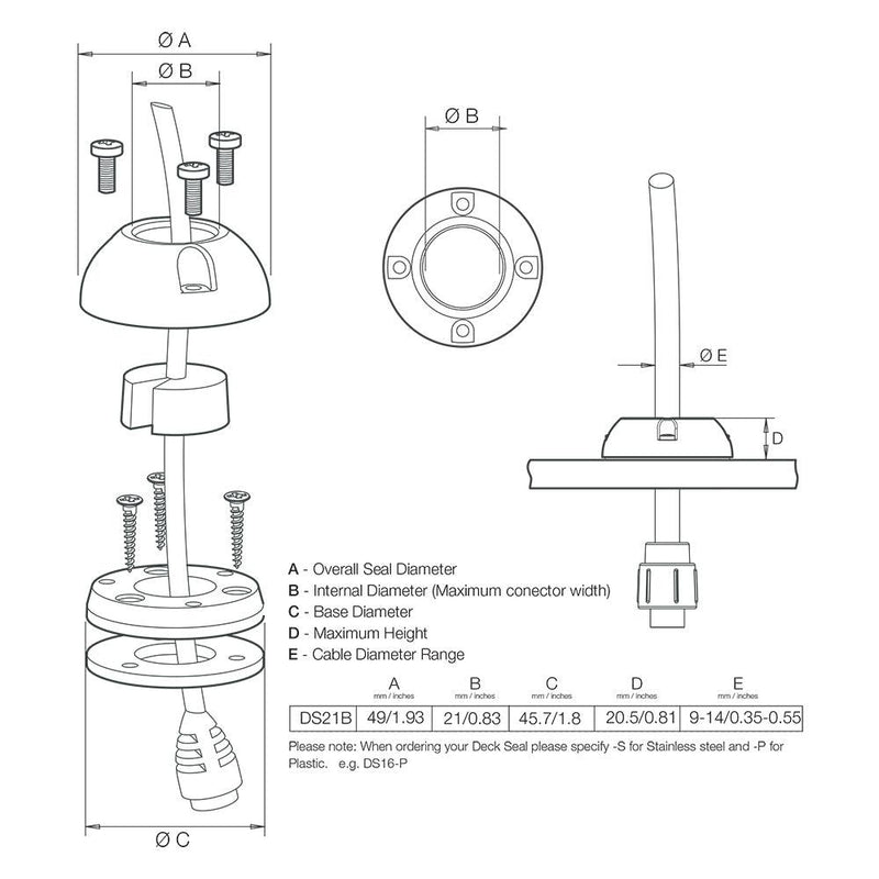 Scanstrut DS21B-S Vertical Cable Seal - Stainless Steel [DS21B-S] - Wholesaler Elite LLC