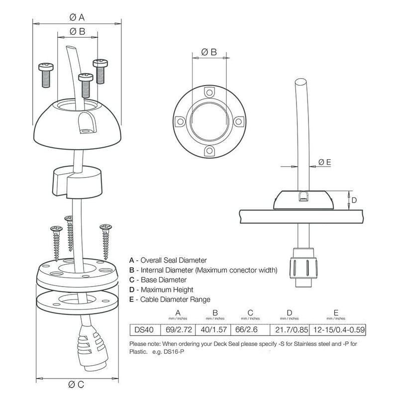 Scanstrut DS40-S Vertical Cable Seal - Stainless Steel [DS40-S] - Wholesaler Elite LLC