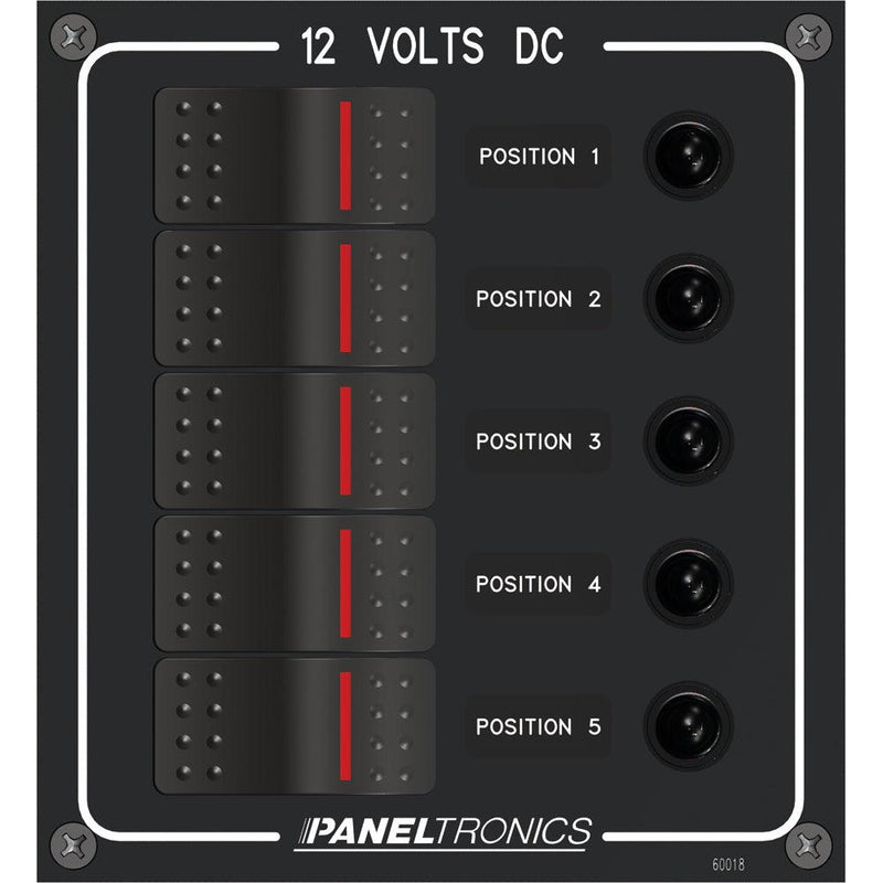 Paneltronics Waterproof Panel - DC 5-Position Illuminated Rocker Switch & Circuit Breaker [9960018B] - Wholesaler Elite LLC