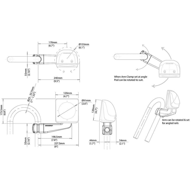 Scanstrut Scanpod Single Instrument Pod -Precut- Arm Mounted - Fits 1" - 1.3" Rails [SPR-1I-AM] - Wholesaler Elite LLC