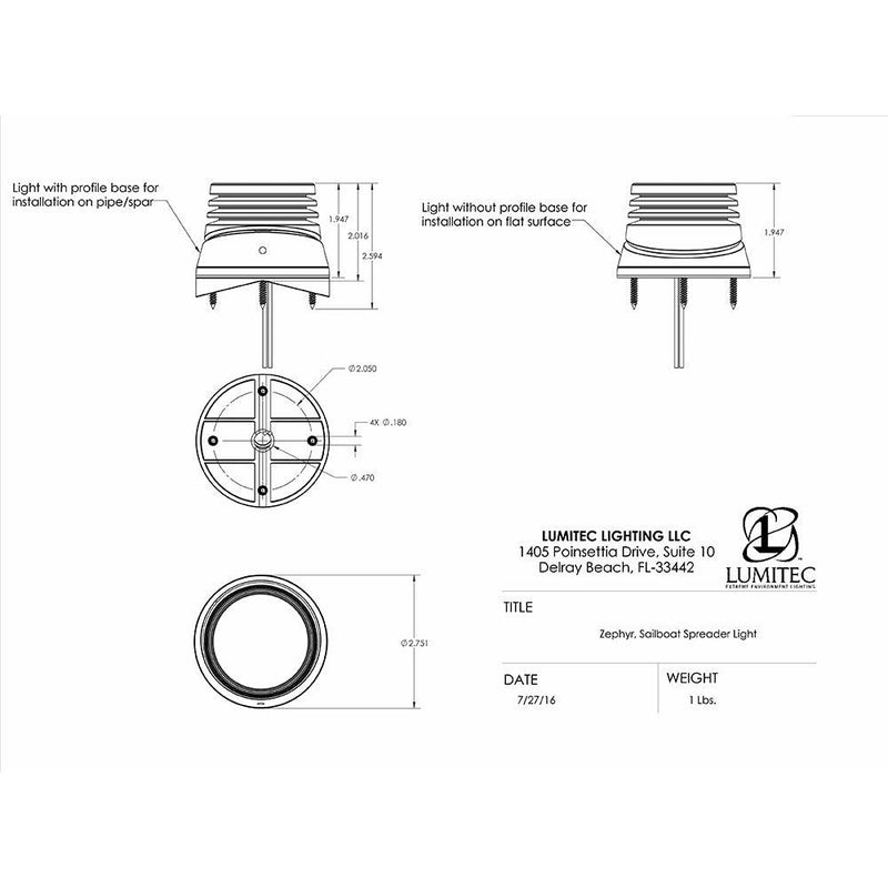 Lumitec Zephyr LED Spreader/Deck Light -Brushed, Black Base - White Non-Dimming [101326] - Wholesaler Elite LLC