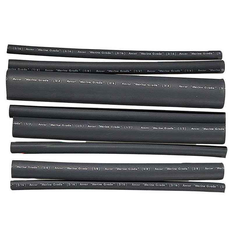 Ancor Adhesive Lined Heat Shrink Tubing - Assorted 8-Pack, 6", 20-2/0 AWG, Black [301506] - Wholesaler Elite LLC