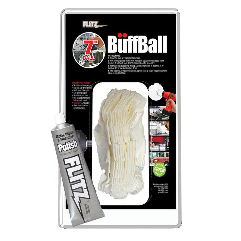 Flitz Buff Ball - Extra Large 7" - White w/1.76oz Tube Flitz Polish [WB 201-50] - Wholesaler Elite LLC