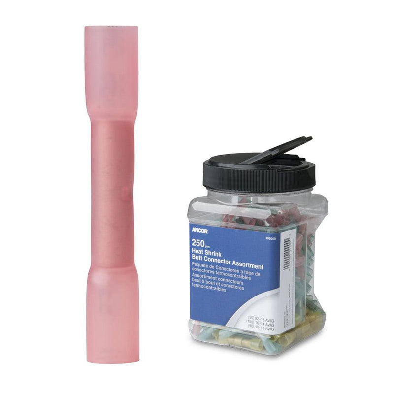 Ancor 22-18 AWG Heat Shrink Butt Connector - 250-Pieces - Jar [309001] - Wholesaler Elite LLC
