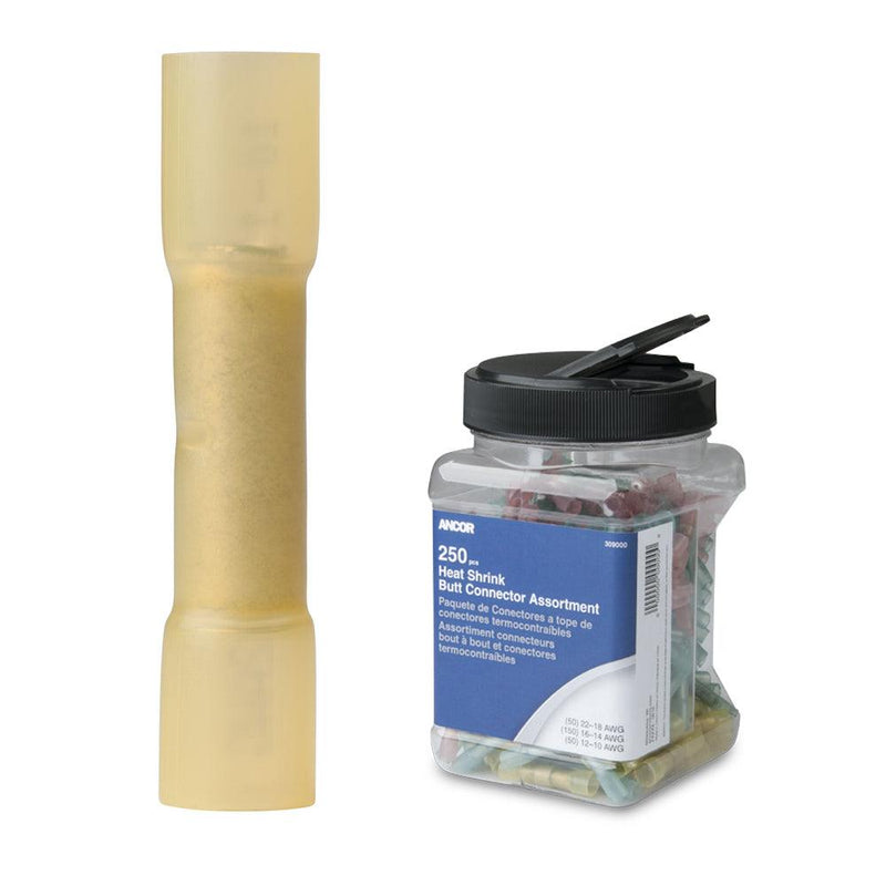 Ancor 12-10 AWG Heat Shrink Butt Connector - 250-Pieces - Jar [309201] - Wholesaler Elite LLC