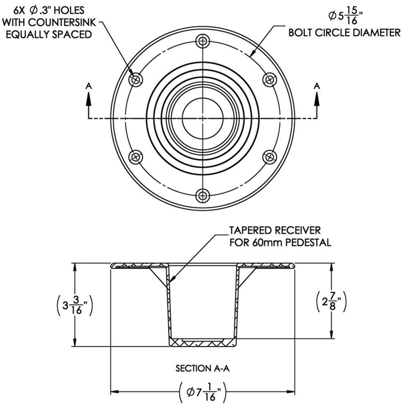 TACO Table Support - Flush Mount - Fits 2-3/8" Pedestals [Z10-4085BLY60MM] - Wholesaler Elite LLC