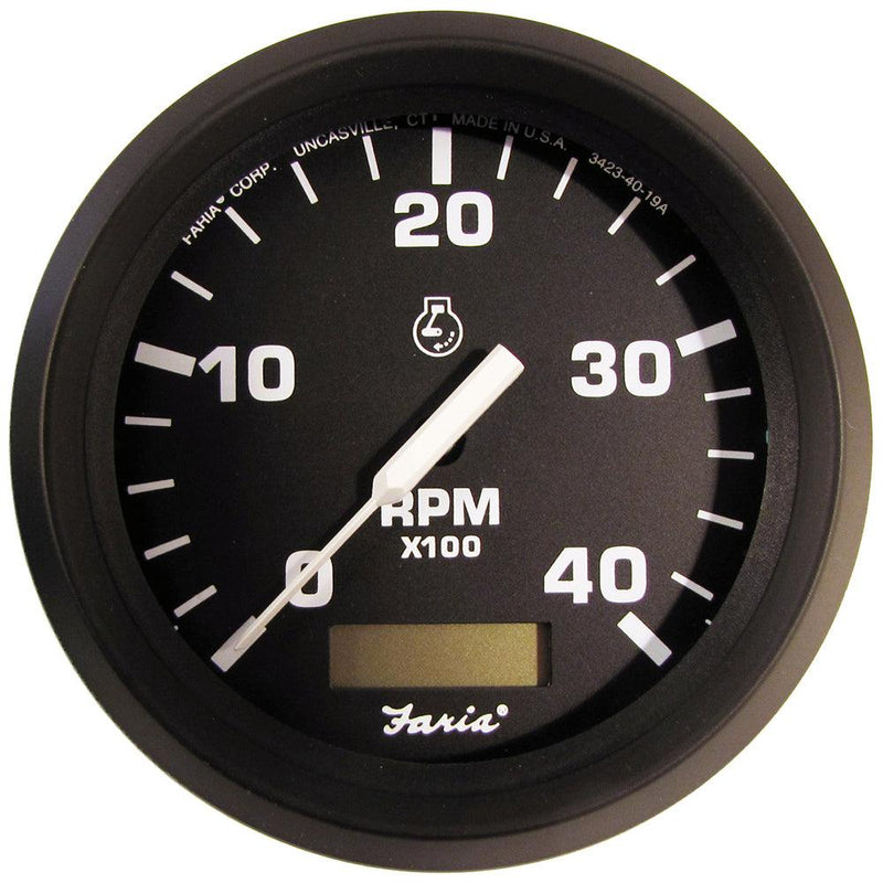 Faria Euro Black 4" Tachometer w/Hourmeter (4000 RPM) (Diesel)(Mech. Takeoff Var. Ratio Alt.) [32834] - Wholesaler Elite LLC