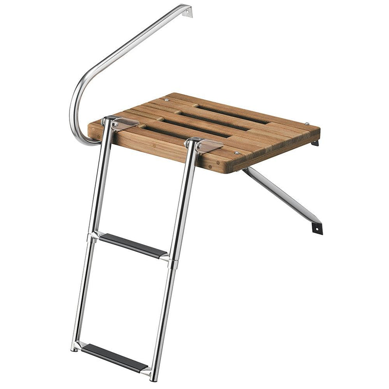 Whitecap Teak Swim Platform w/2-Step Telescoping Ladder f/Boats w/Outboard Motors [68900] - Wholesaler Elite LLC