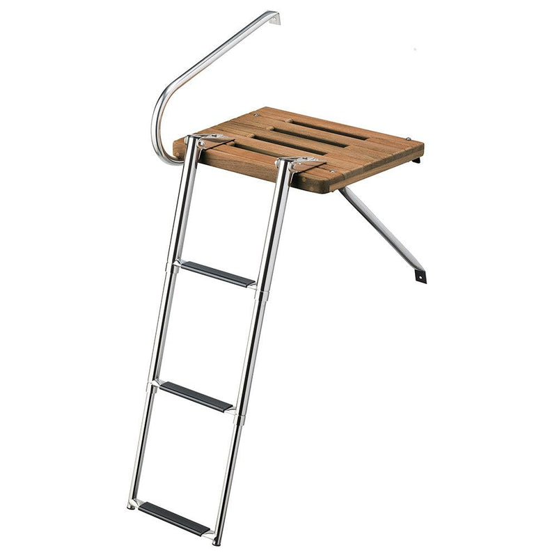 Whitecap Teak Swim Platform w/3-Step Telescoping Ladder f/Boats w/Outboard Motors [68902] - Wholesaler Elite LLC