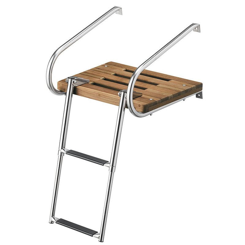 Whitecap Teak Swim Platform w/2-Step Telescoping Ladder f/Boats w/Inboard/Outboard Motors [68904] - Wholesaler Elite LLC