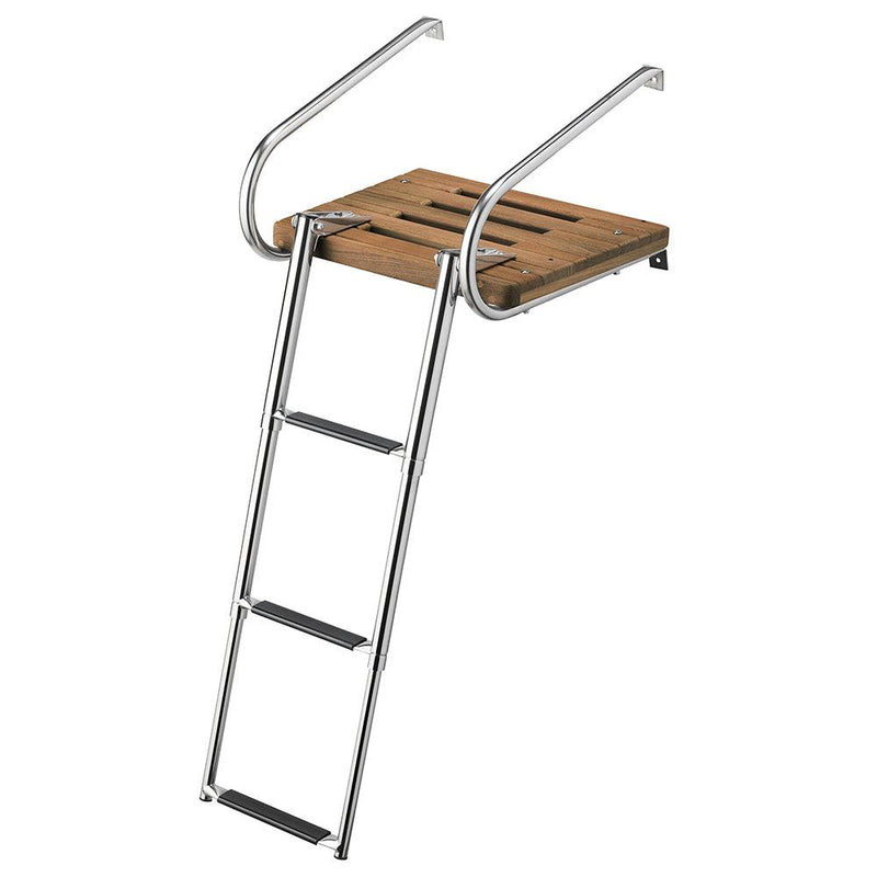 Whitecap Teak Swim Platform w/3-Step Telescoping Ladder f/Boats w/Inboard/Outboard Motors [68906] - Wholesaler Elite LLC