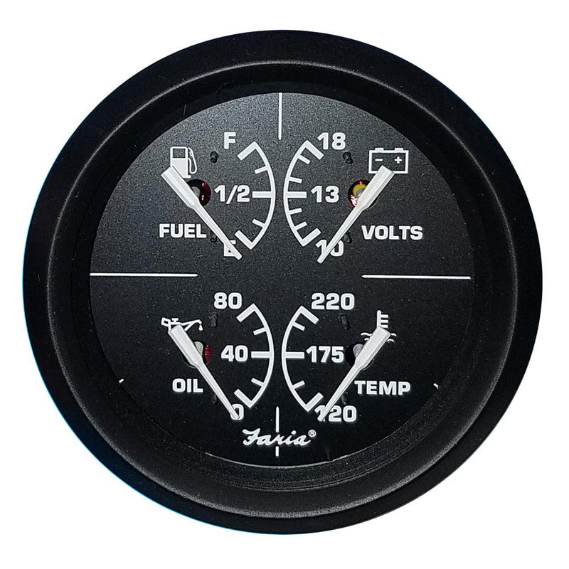 Faria Euro Black 4" Multifunction Gauge - Volt/Fuel/Oil/Water Temperature [32851] - Wholesaler Elite LLC