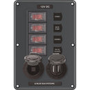 Blue Sea 4321 Circuit Breaker Switch Panel 4 Position - Gray w/12V Socket Dual USB [4321] - Wholesaler Elite LLC
