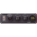 Blue Sea 4368 Water Resistant USB Accessory Panel - 12V Socket, 2x 2.1A Dual USB Chargers, Mini Voltmeter [4368] - Wholesaler Elite LLC