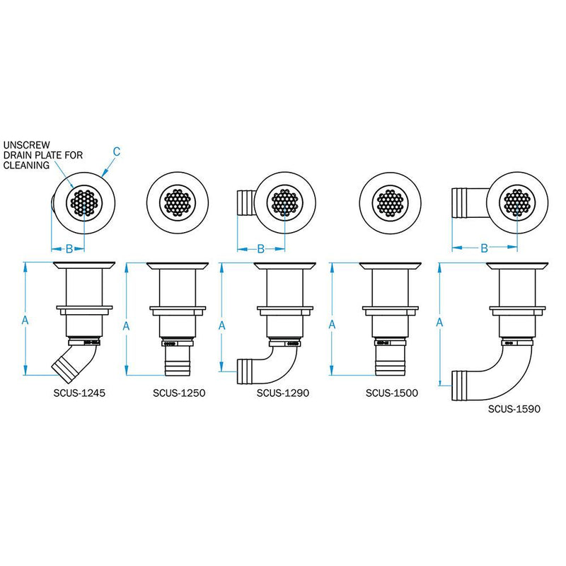 GROCO Deck Scupper 90 Degree 1-1/2" Hose Connection [SCUS-1590] - Wholesaler Elite LLC