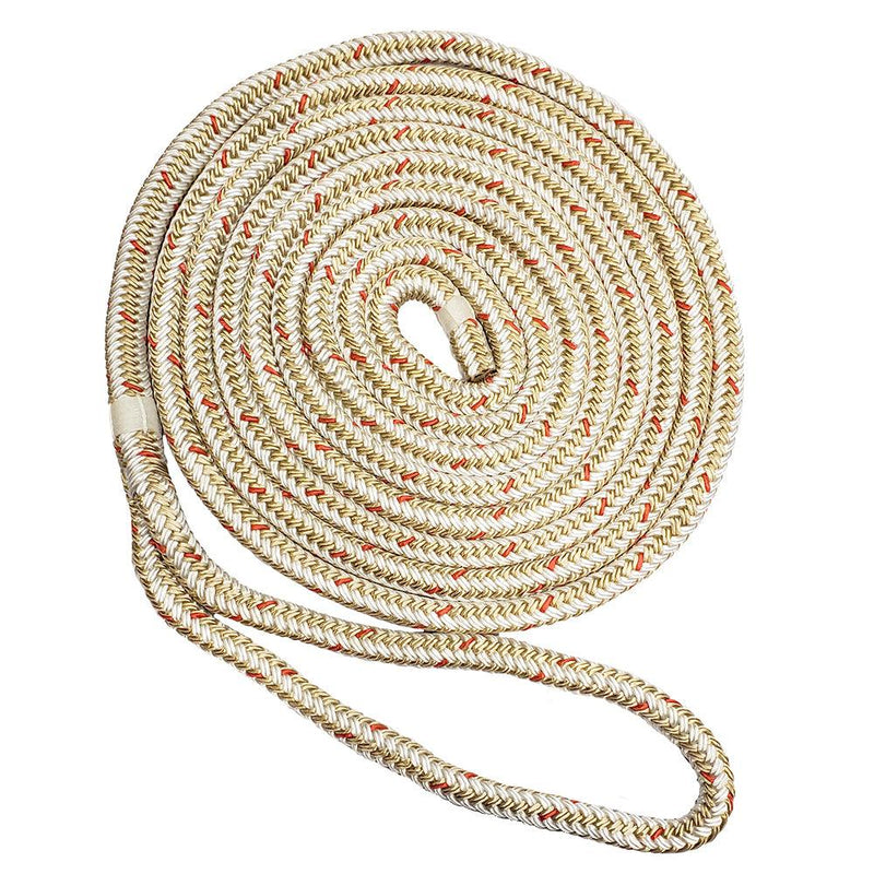 New England Ropes 3/8" Double Braid Dock Line - White/Gold w/Tracer - 25 [C5059-12-00025] - Wholesaler Elite LLC