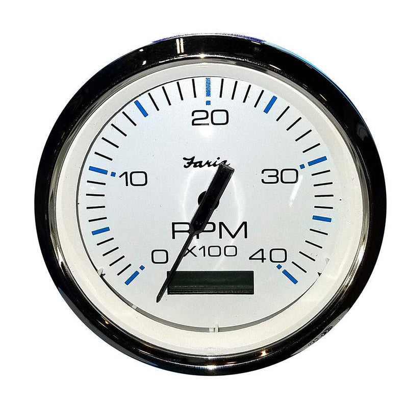 Faria Chesapeake White SS 4" Tachometer w/Hourmeter (4000 RPM) (Diesel) (Mech. Takeoff Var. Ratio Alt) [33834] - Wholesaler Elite LLC
