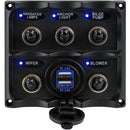 Sea-Dog Water Resistant Toggle Switch Panel w/USB Power Socket - 5 Toggle [424617-1] - Wholesaler Elite LLC