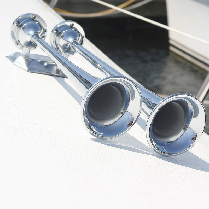 Marinco 12V Chrome Plated Dual Trumpet Air Horn [10106] - Wholesaler Elite LLC