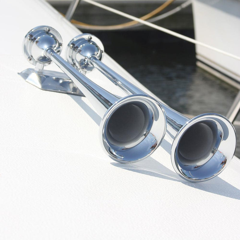 Marinco 24V Chrome Plated Dual Trumpet Air Horn [10624] - Wholesaler Elite LLC