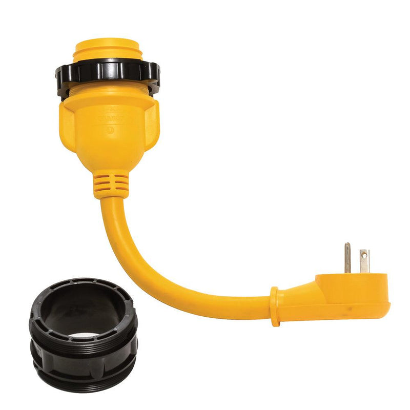Camco PowerGrip Locking Adapter - 15A/125V Male to 30A/125V Female Locking [55635] - Wholesaler Elite LLC
