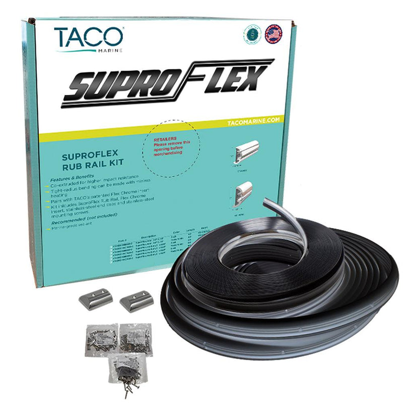 TACO SuproFlex Rub Rail Kit - Black w/Flex Chrome Insert - 1.6"H x .78"W x 60L [V11-9960BBK60-2] - Wholesaler Elite LLC