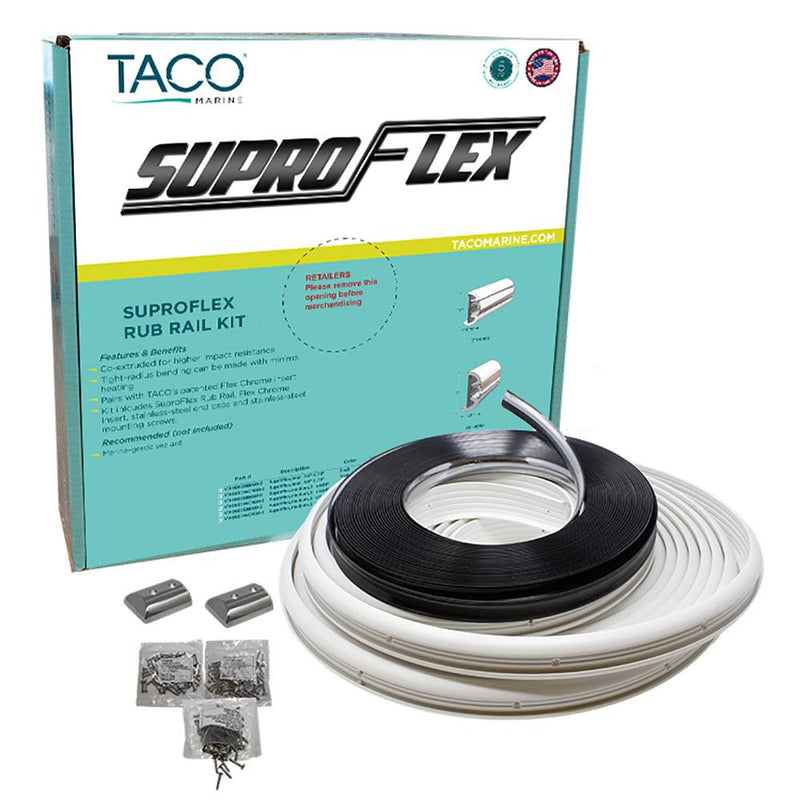 TACO SuproFlex Rub Rail Kit - White w/Flex Chrome Insert - 1.6"H x .78"W x 60L [V11-9960WCM60-2] - Wholesaler Elite LLC