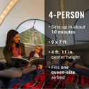 Coleman OneSource Rechargeable 4-Person Camping Dome Tent w/Airflow System LED Lighting [2000035457] - Wholesaler Elite LLC