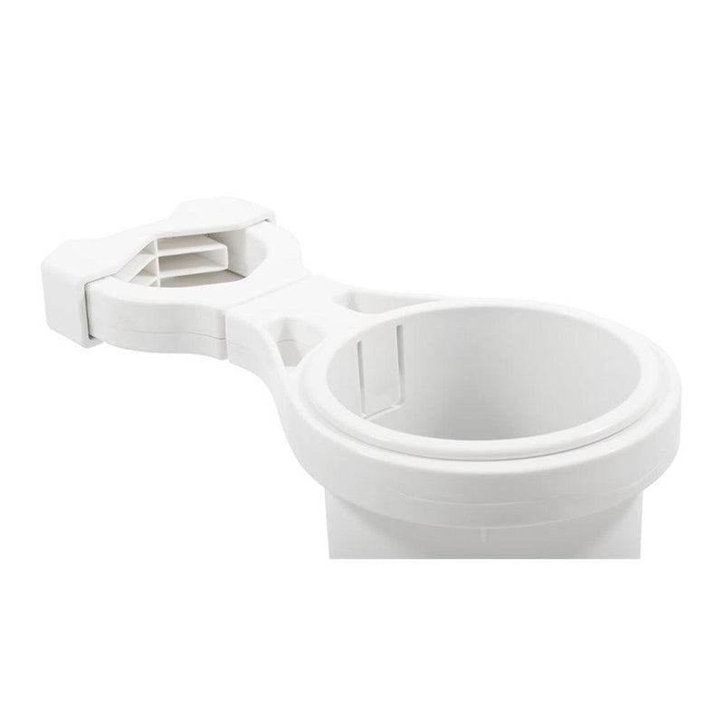Camco Clamp-On Rail Mounted Cup Holder - Large for Up to 2" Rail - White [53083] - Wholesaler Elite LLC