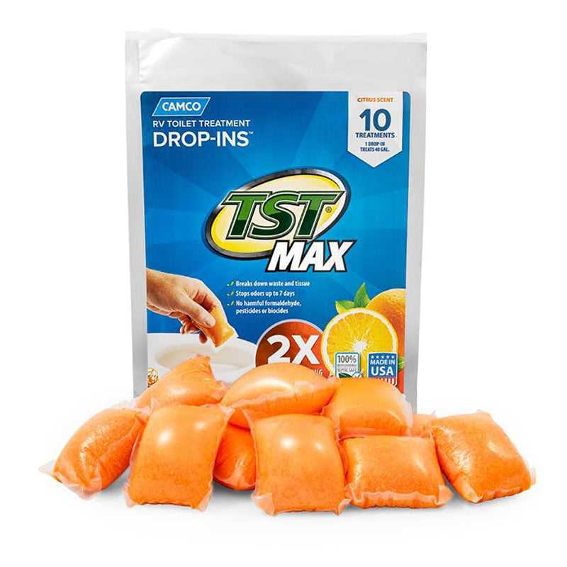 Camco TST MAX Orange RV Toilet Treatment Drop-Ins *10-Pack [41178] - Wholesaler Elite LLC