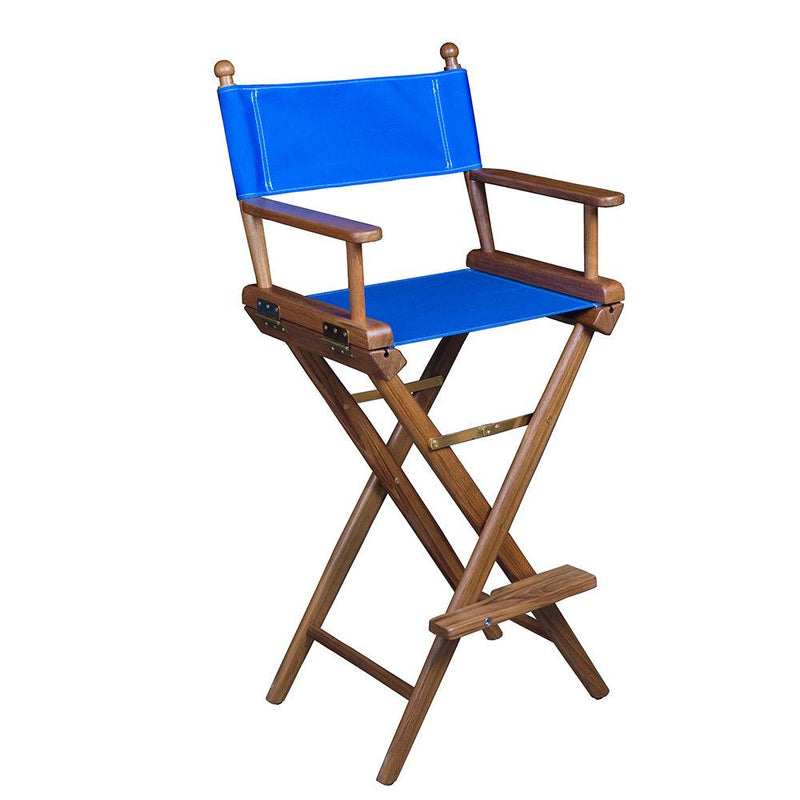 Whitecap Captains Chair w/Blue Seat Covers - Teak [60045] - Wholesaler Elite LLC