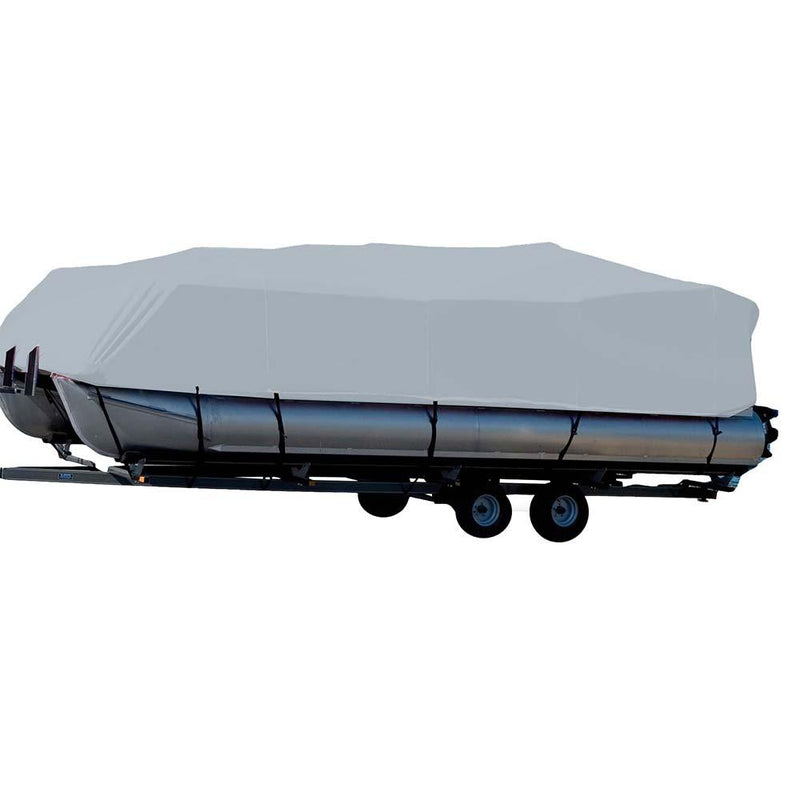 Carver Sun-DURA Styled-to-Fit Boat Cover f/16.5 Pontoons w/Bimini Top Partial Rails - Grey [77616S-11] - Wholesaler Elite LLC