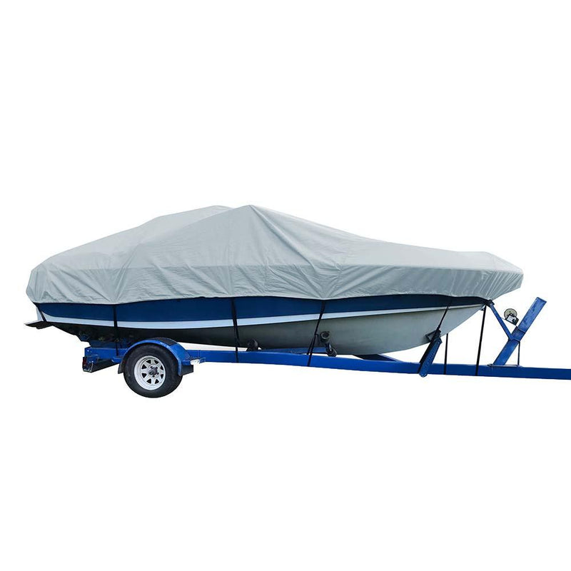Carver Sun-DURA Styled-to-Fit Boat Cover f/18.5 V-Hull Low Profile Cuddy Cabin Boats w/Windshield Rails - Grey [77718S-11] - Wholesaler Elite LLC