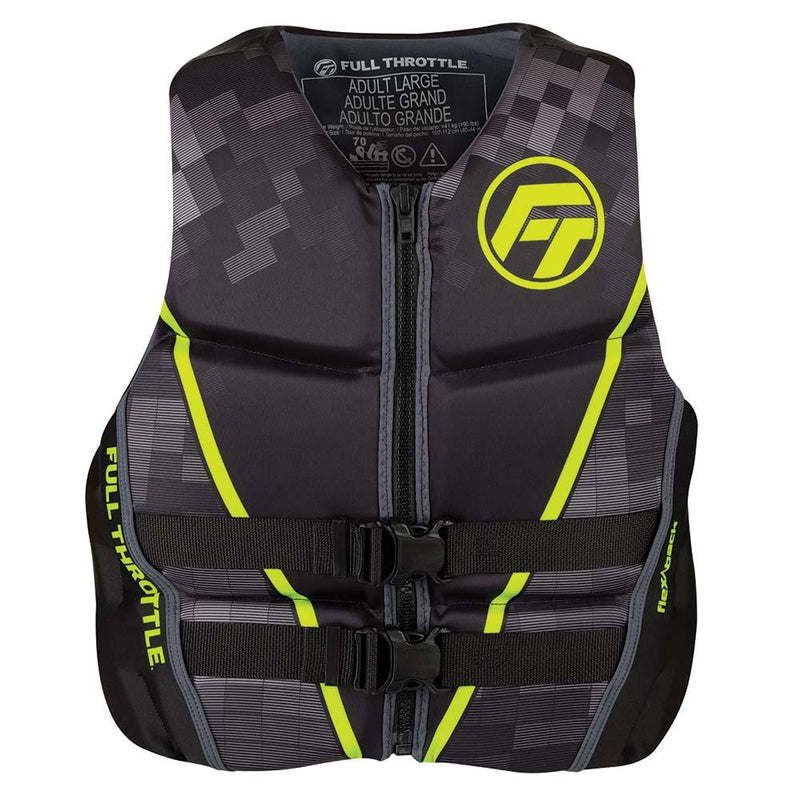 Full Throttle Mens Rapid-Dry Flex-Back Life Jacket - M - Black/Green [142500-400-030-22] - Wholesaler Elite LLC