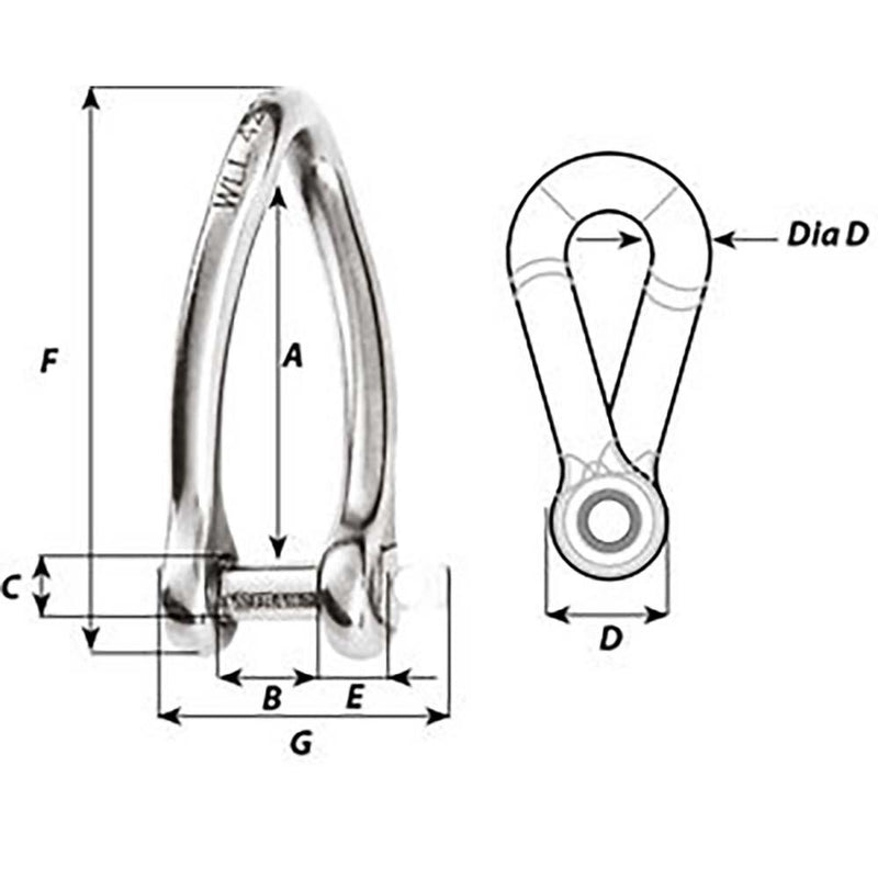 Wichard Captive Pin Twisted Shackle - Diameter 6mm - 1/4" [01423] - Wholesaler Elite LLC