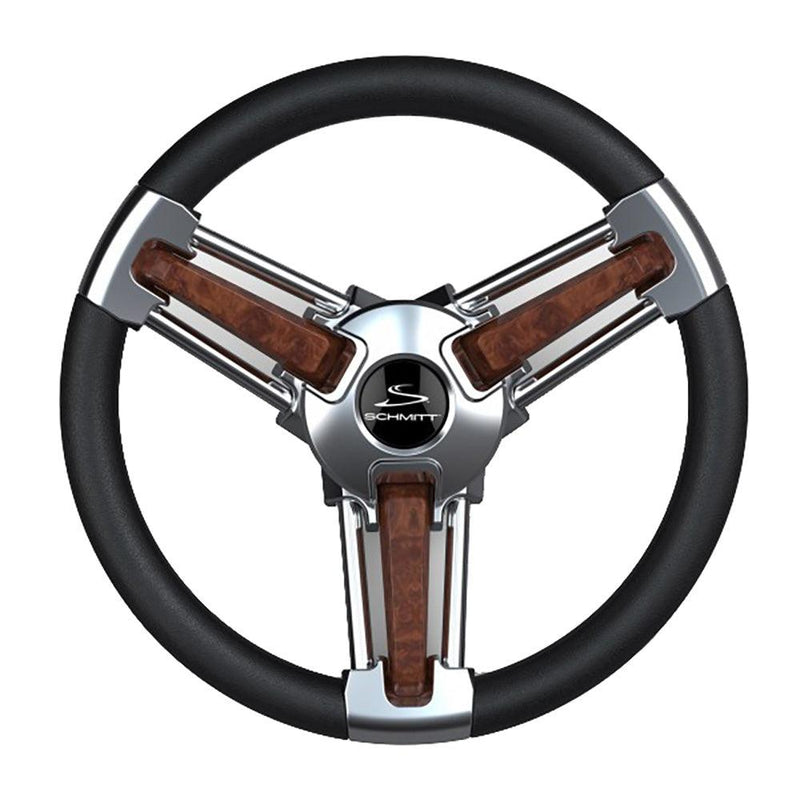 Schmitt Marine Burano Wheel 14" 3/4" Tapered Shaft Burl Polyurethane w/Stainless Spoke Includes Center Cap/Nut [PU105111-04R] - Wholesaler Elite LLC