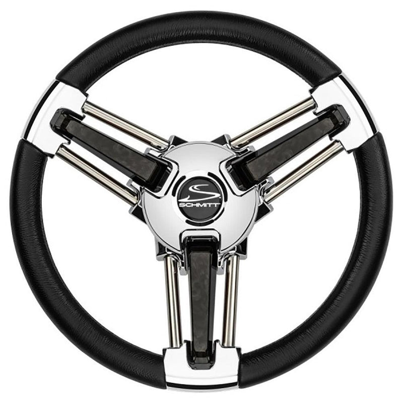 Schmitt Marine Burano Wheel 14" 3/4" Tapered Shaft Black Polyurethane w/Stainless Spoke Includes Center Cap/Nut [PU1051B1-04R] - Wholesaler Elite LLC