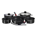 Magma Nestable 10 Piece Induction Non-Stick Enamel Finish Cookware Set - Jet Black [A10-366-JB-2-IN] - Wholesaler Elite LLC