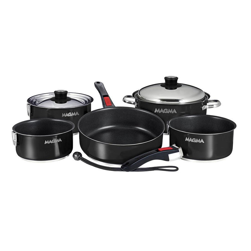 Magma Nestable 10 Piece Induction Non-Stick Enamel Finish Cookware Set - Jet Black [A10-366-JB-2-IN] - Wholesaler Elite LLC